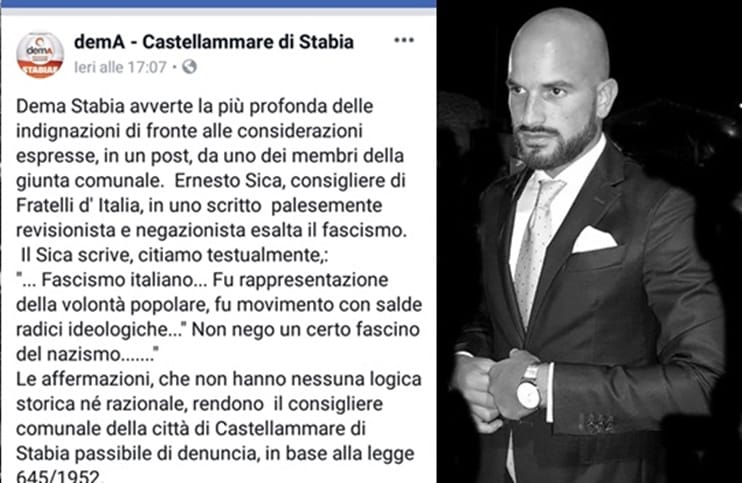 C. mare: DemA Stabia condanna il post di Sica. “esalta il fascismo”