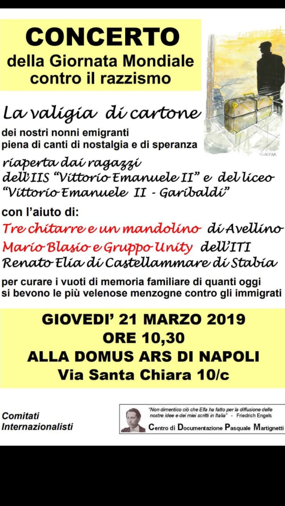 C. mare : Gli alunni dell istituto Iti Elia diretti dal prof Mario Blasio protagonisti del Concerto della Giornata Mondiale contro il razzismo.